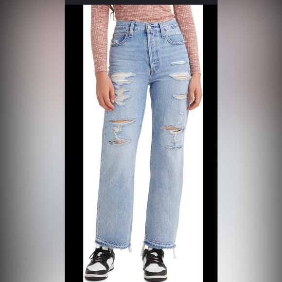 Levi's Denim - Levi's Light Blue Ripped Wide Leg Jeans